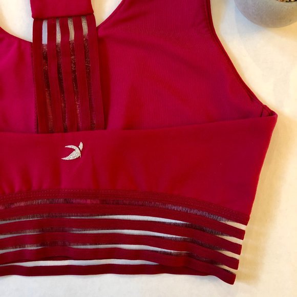 Glyder Sports Bra Mesh Striped Bands Red XSmall - Picture 9 of 10